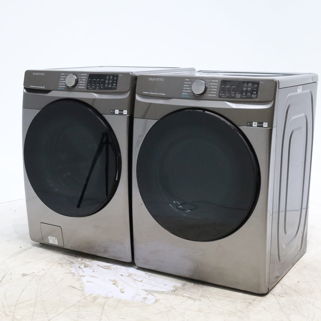 Pictures of Platinum ENERGY STAR Samsung 4.5 cu. ft. Front Load Washer with WiFi Connectivity and Platinum Samsung 7.5 cu. ft. Front Load Electric Dryer with Steam - Scratch and Dent - Minor - Neu Appliance Outlet - Discount Appliance Outlet in Austin, Tx