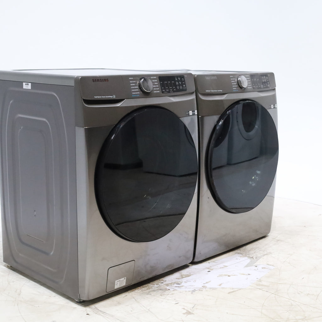 Pictures of Platinum ENERGY STAR Samsung 4.5 cu. ft. Front Load Washer with WiFi Connectivity and Platinum Samsung 7.5 cu. ft. Front Load Electric Dryer with Steam - Scratch and Dent - Minor - Neu Appliance Outlet - Discount Appliance Outlet in Austin, Tx