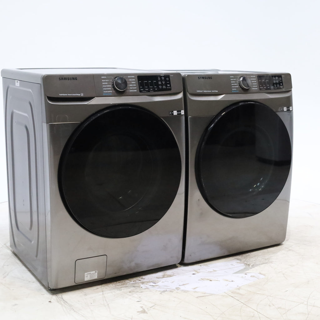 Pictures of Platinum ENERGY STAR Samsung 4.5 cu. ft. Front Load Washer with WiFi Connectivity and Platinum Samsung 7.5 cu. ft. Front Load Electric Dryer with Steam - Scratch and Dent - Minor - Neu Appliance Outlet - Discount Appliance Outlet in Austin, Tx