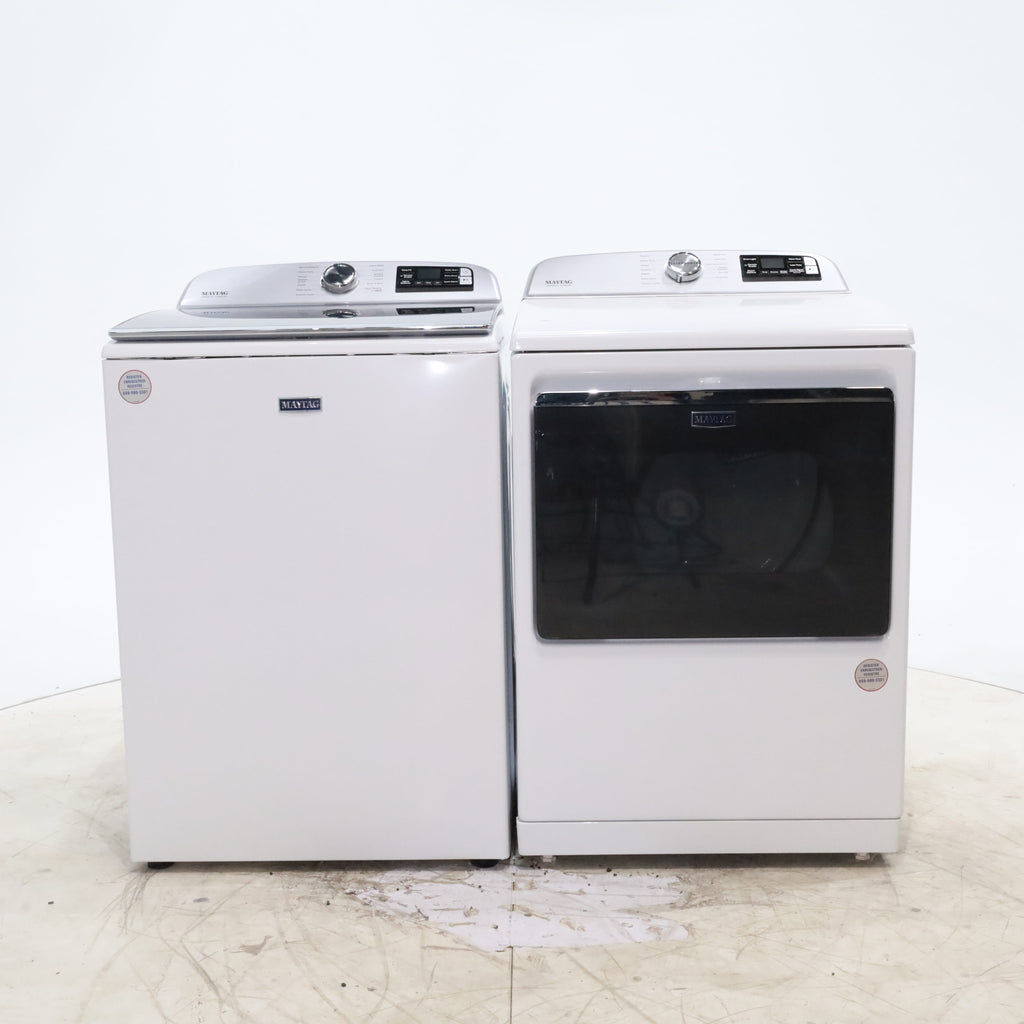 Pictures of Maytag ENERGY STAR 5.2 cu. ft. Top Load Agitator Washing Machine with Extra Power Button and ENERGY STAR Maytag Smart Capable 7.4 cu. ft. Electric Steam Dryer with Extra Power Button - Open Box - Neu Appliance Outlet - Discount Appliance Outlet in Austin, Tx
