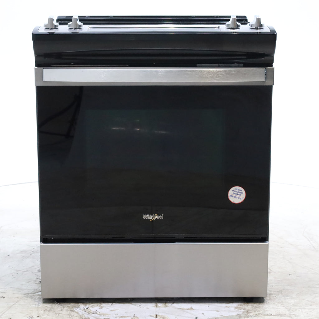 Pictures of Fingerprint Resistant Stainless Steel Whirlpool 30" Glass Top 4 Burners 4.8-cu ft Self-Cleaning Slide-in Electric Range  - Scratch & Dent - Minor - Neu Appliance Outlet - Discount Appliance Outlet in Austin, Tx