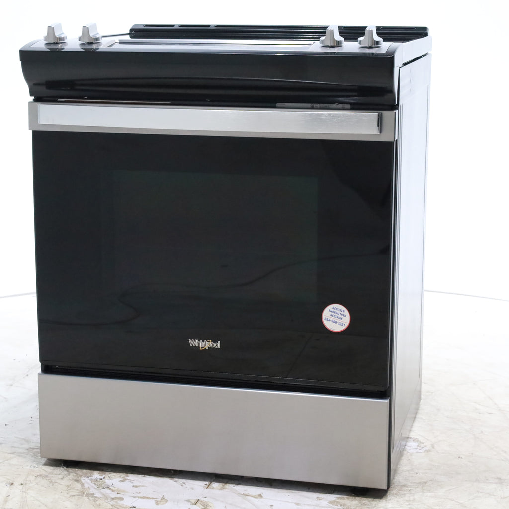 Pictures of Fingerprint Resistant Stainless Steel Whirlpool 30" Glass Top 4 Burners 4.8-cu ft Self-Cleaning Slide-in Electric Range  - Scratch & Dent - Minor - Neu Appliance Outlet - Discount Appliance Outlet in Austin, Tx