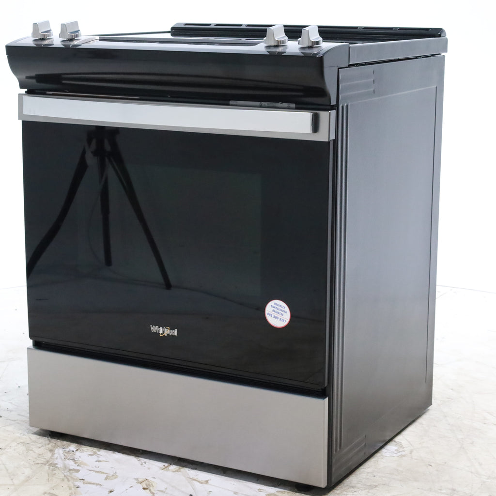 Pictures of Fingerprint Resistant Stainless Steel Whirlpool 30" Glass Top 4 Burners 4.8-cu ft Self-Cleaning Slide-in Electric Range  - Scratch & Dent - Minor - Neu Appliance Outlet - Discount Appliance Outlet in Austin, Tx