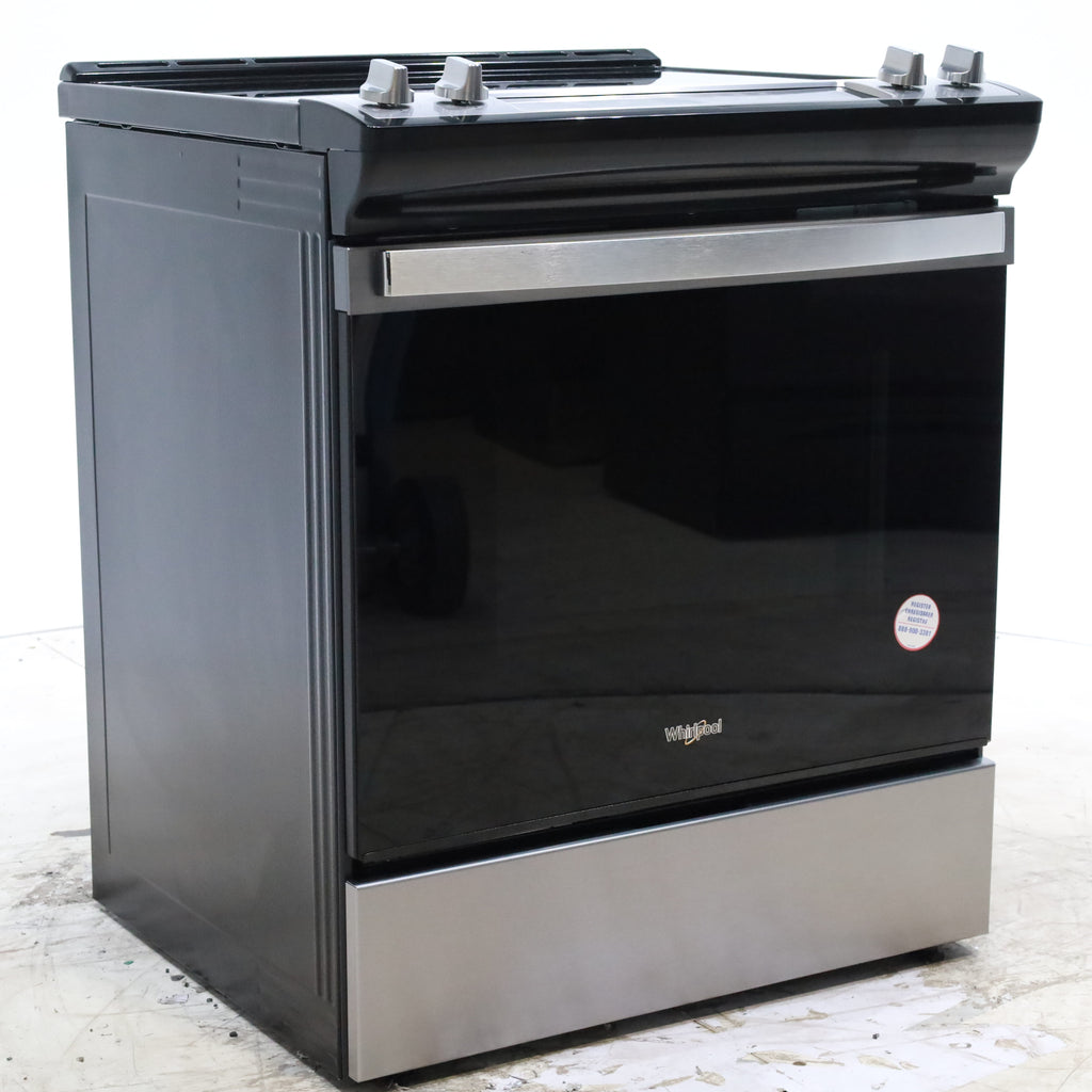 Pictures of Fingerprint Resistant Stainless Steel Whirlpool 30" Glass Top 4 Burners 4.8-cu ft Self-Cleaning Slide-in Electric Range  - Scratch & Dent - Minor - Neu Appliance Outlet - Discount Appliance Outlet in Austin, Tx