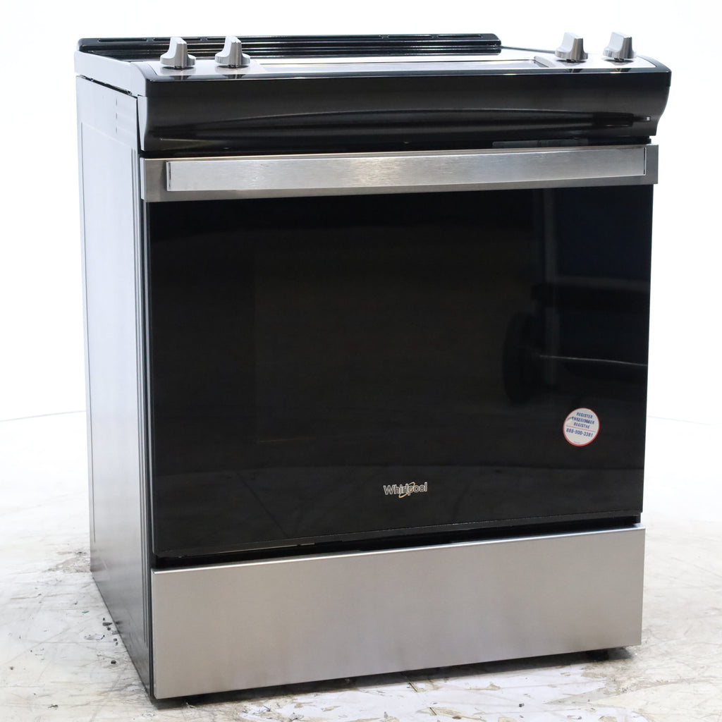 Pictures of Fingerprint Resistant Stainless Steel Whirlpool 30" Glass Top 4 Burners 4.8-cu ft Self-Cleaning Slide-in Electric Range  - Scratch & Dent - Minor - Neu Appliance Outlet - Discount Appliance Outlet in Austin, Tx