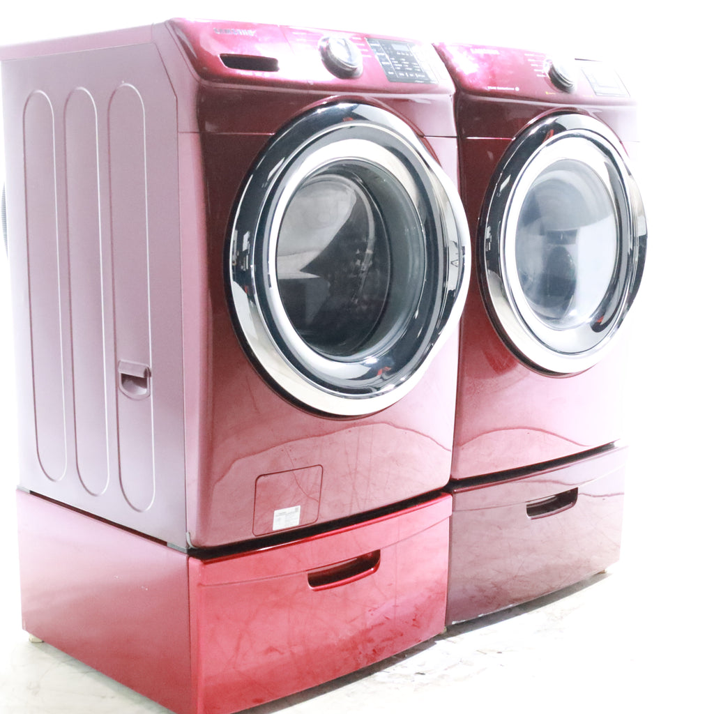 Pictures of Merlot Samsung Frontload ENERGY STAR 4.2 cu ft Washer on Pedestals with Steam Wash and Merlot Samsung Frontload Electric Dryer on Pedestals - Certified Refurbished - Neu Appliance Outlet - Discount Appliance Outlet in Austin, Tx