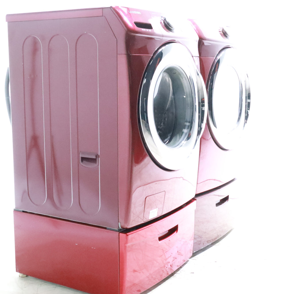 Pictures of Merlot Samsung Frontload ENERGY STAR 4.2 cu ft Washer on Pedestals with Steam Wash and Merlot Samsung Frontload Electric Dryer on Pedestals - Certified Refurbished - Neu Appliance Outlet - Discount Appliance Outlet in Austin, Tx