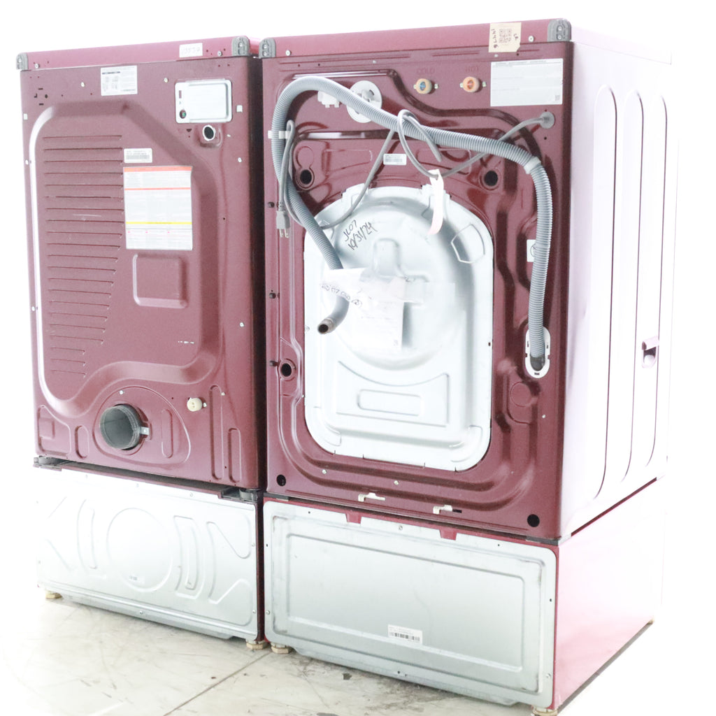 Pictures of Merlot Samsung Frontload ENERGY STAR 4.2 cu ft Washer on Pedestals with Steam Wash and Merlot Samsung Frontload Electric Dryer on Pedestals - Certified Refurbished - Neu Appliance Outlet - Discount Appliance Outlet in Austin, Tx