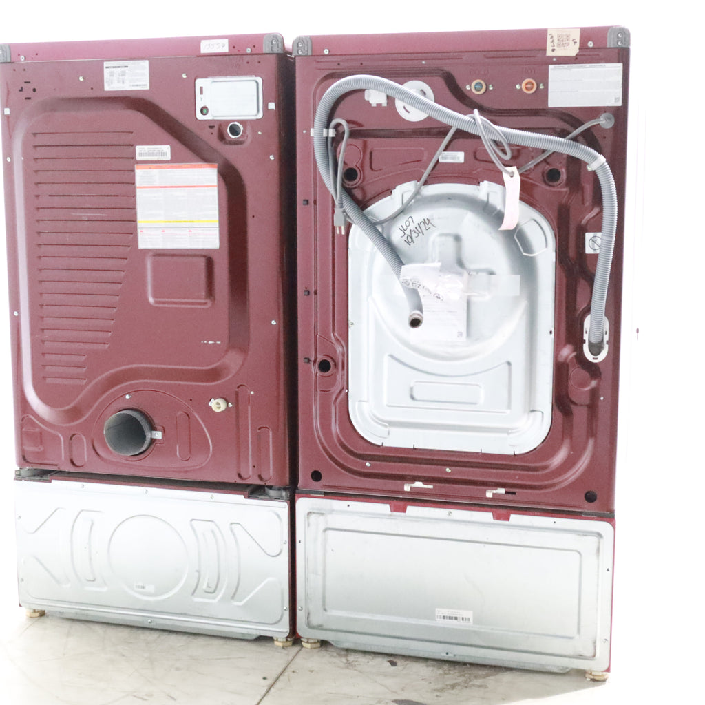 Pictures of Merlot Samsung Frontload ENERGY STAR 4.2 cu ft Washer on Pedestals with Steam Wash and Merlot Samsung Frontload Electric Dryer on Pedestals - Certified Refurbished - Neu Appliance Outlet - Discount Appliance Outlet in Austin, Tx