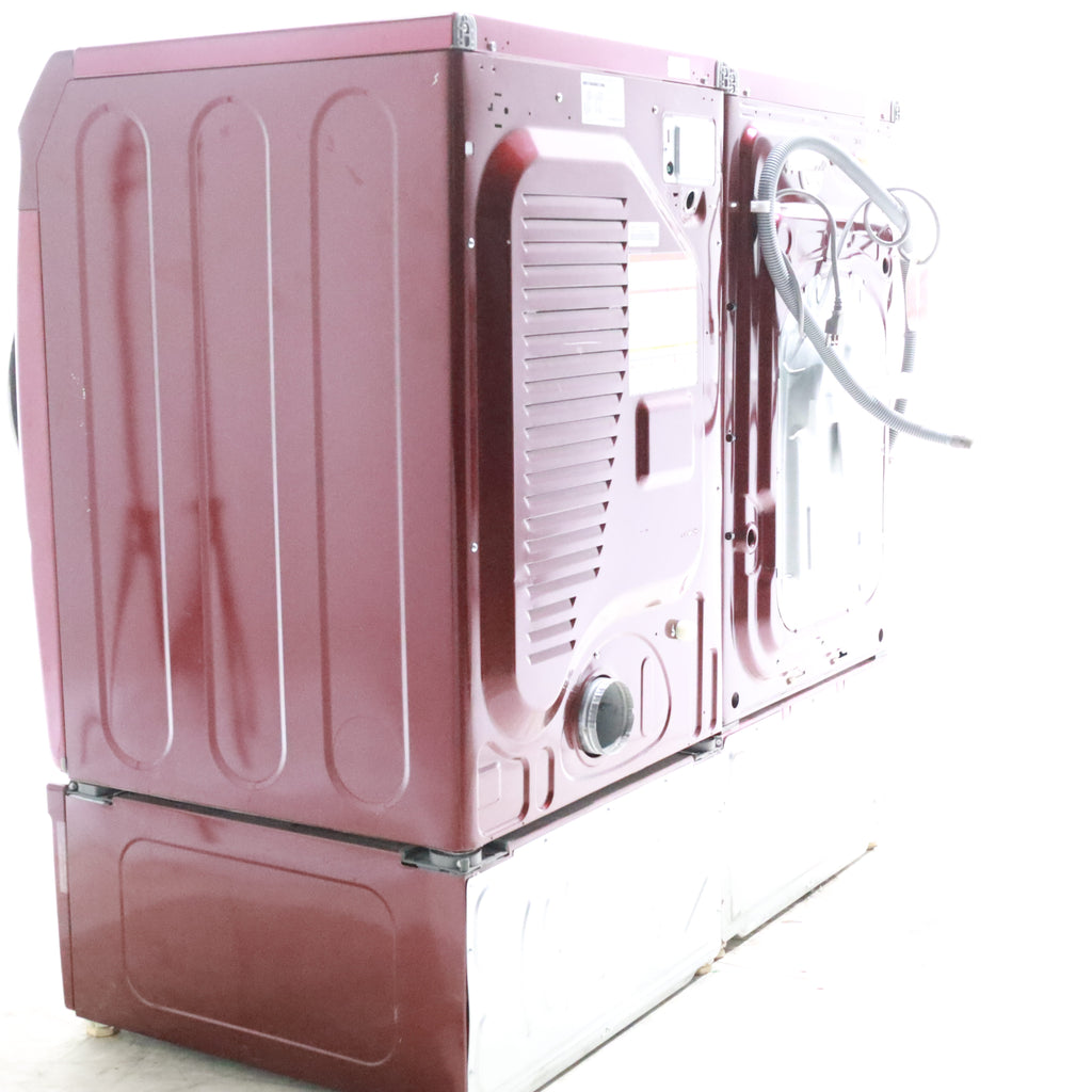 Pictures of Merlot Samsung Frontload ENERGY STAR 4.2 cu ft Washer on Pedestals with Steam Wash and Merlot Samsung Frontload Electric Dryer on Pedestals - Certified Refurbished - Neu Appliance Outlet - Discount Appliance Outlet in Austin, Tx