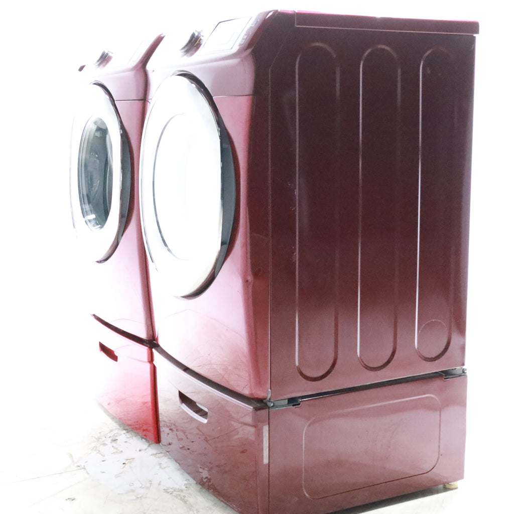 Pictures of Merlot Samsung Frontload ENERGY STAR 4.2 cu ft Washer on Pedestals with Steam Wash and Merlot Samsung Frontload Electric Dryer on Pedestals - Certified Refurbished - Neu Appliance Outlet - Discount Appliance Outlet in Austin, Tx