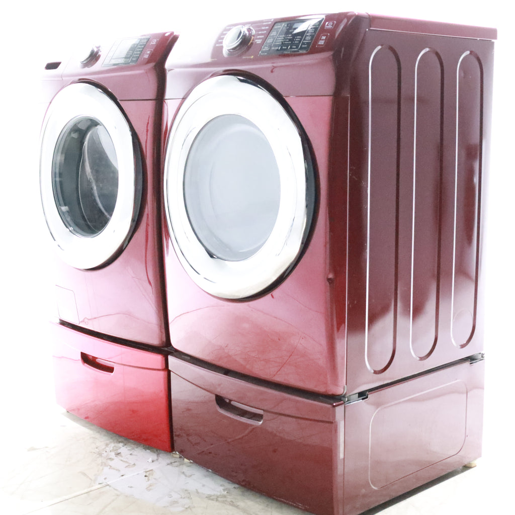 Pictures of Merlot Samsung Frontload ENERGY STAR 4.2 cu ft Washer on Pedestals with Steam Wash and Merlot Samsung Frontload Electric Dryer on Pedestals - Certified Refurbished - Neu Appliance Outlet - Discount Appliance Outlet in Austin, Tx
