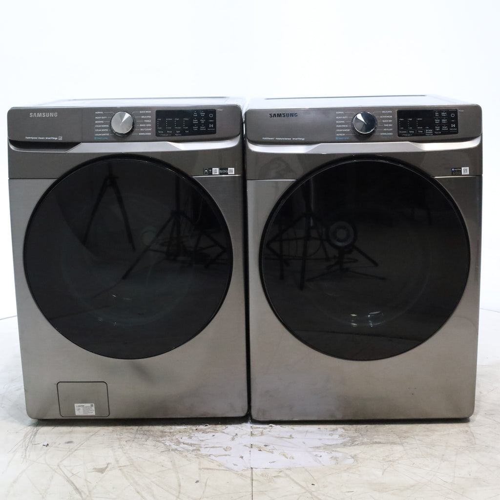 Pictures of Platinum ENERGY STAR Samsung 4.5 cu. ft. Front Load Washer with WiFi Connectivity and Platinum Samsung 7.5 cu. ft. Front Load Electric Dryer with Steam - Scratch and Dent - Minor - Neu Appliance Outlet - Discount Appliance Outlet in Austin, Tx