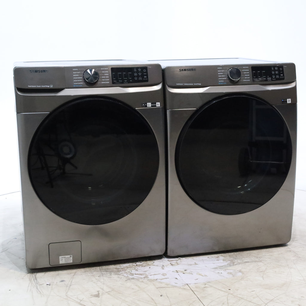 Pictures of Platinum ENERGY STAR Samsung 4.5 cu. ft. Front Load Washer with WiFi Connectivity and Platinum Samsung 7.5 cu. ft. Front Load Electric Dryer with Steam - Scratch and Dent - Minor - Neu Appliance Outlet - Discount Appliance Outlet in Austin, Tx