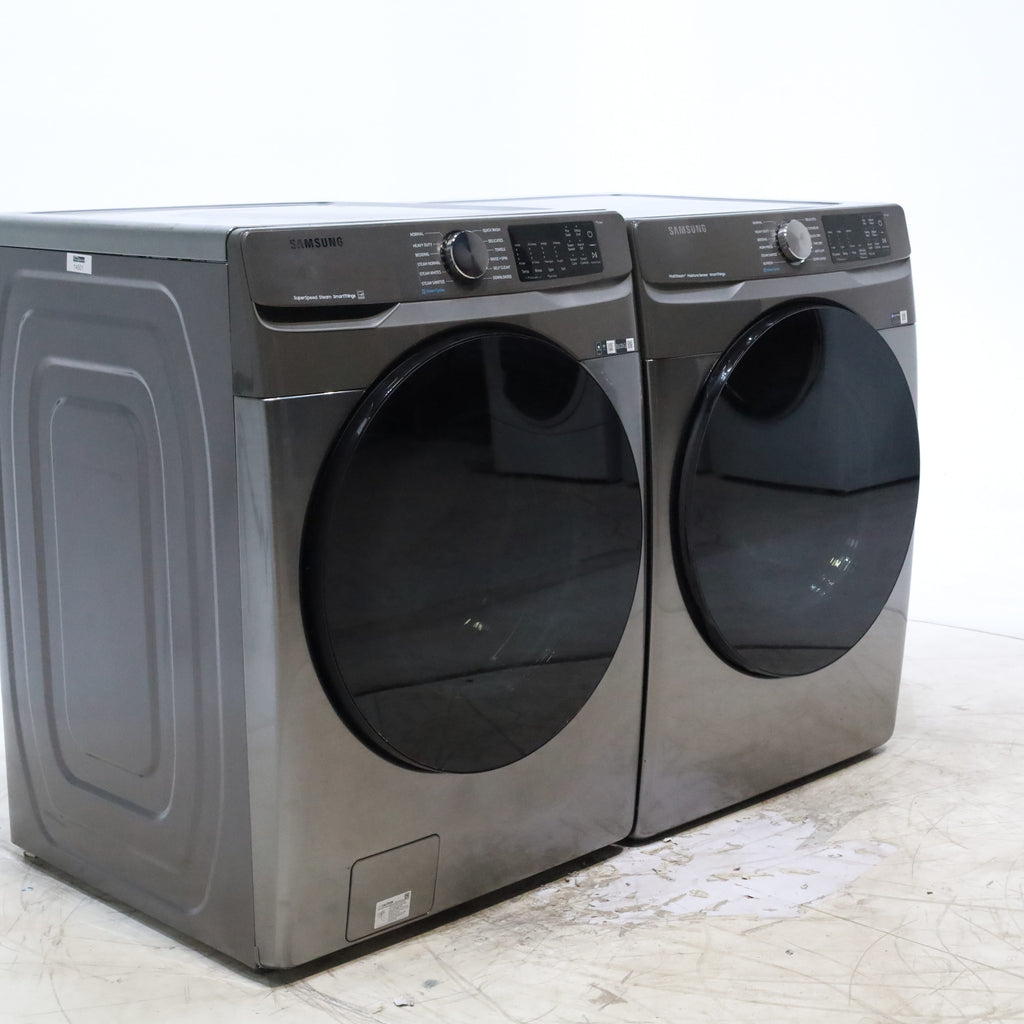 Platinum ENERGY STAR Samsung 4.5 cu. ft. Front Load Washer with WiFi Connectivity and Platinum Samsung 7.5 cu. ft. Front Load Electric Dryer with Steam - Scratch and Dent - Minor