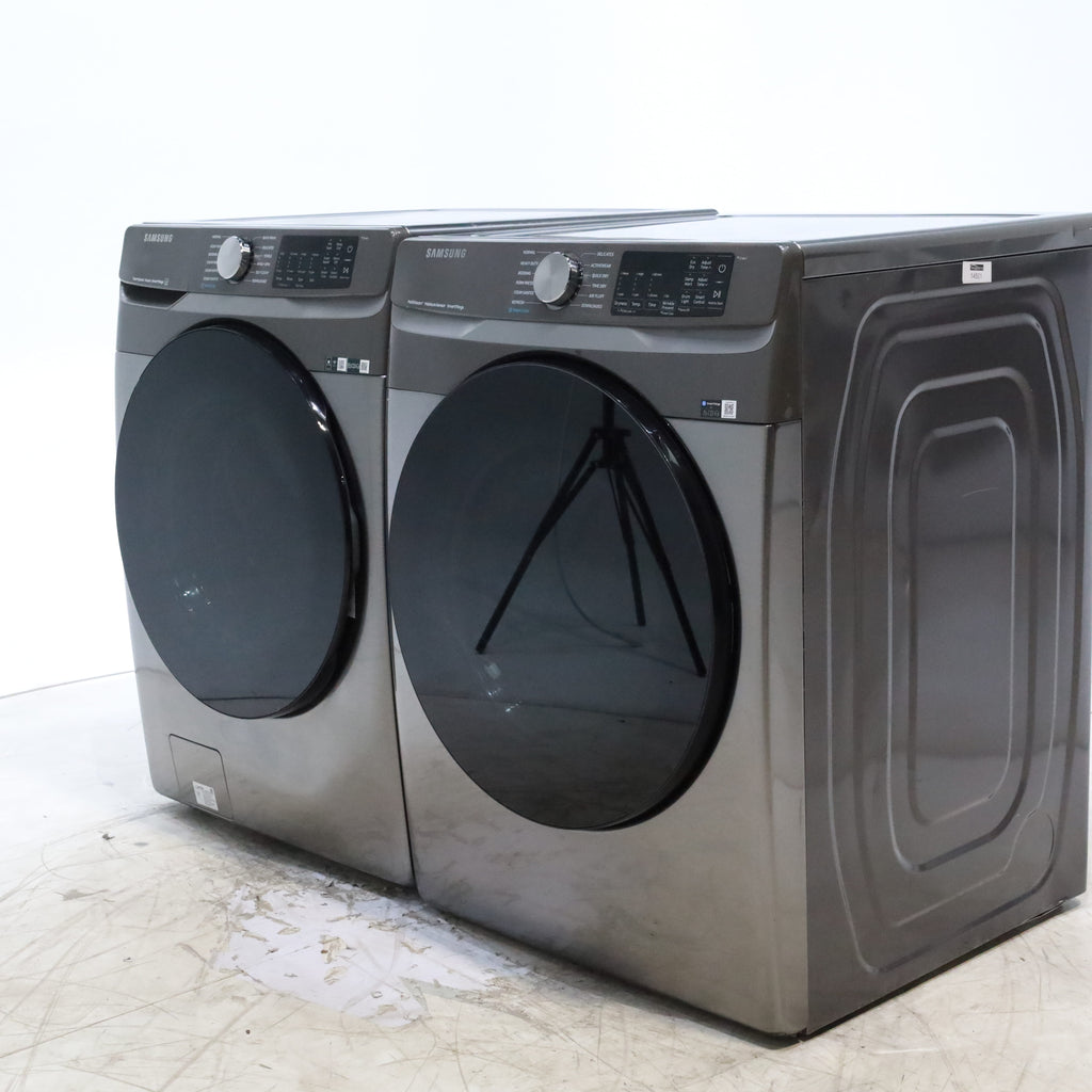Platinum ENERGY STAR Samsung 4.5 cu. ft. Front Load Washer with WiFi Connectivity and Platinum Samsung 7.5 cu. ft. Front Load Electric Dryer with Steam - Scratch and Dent - Minor