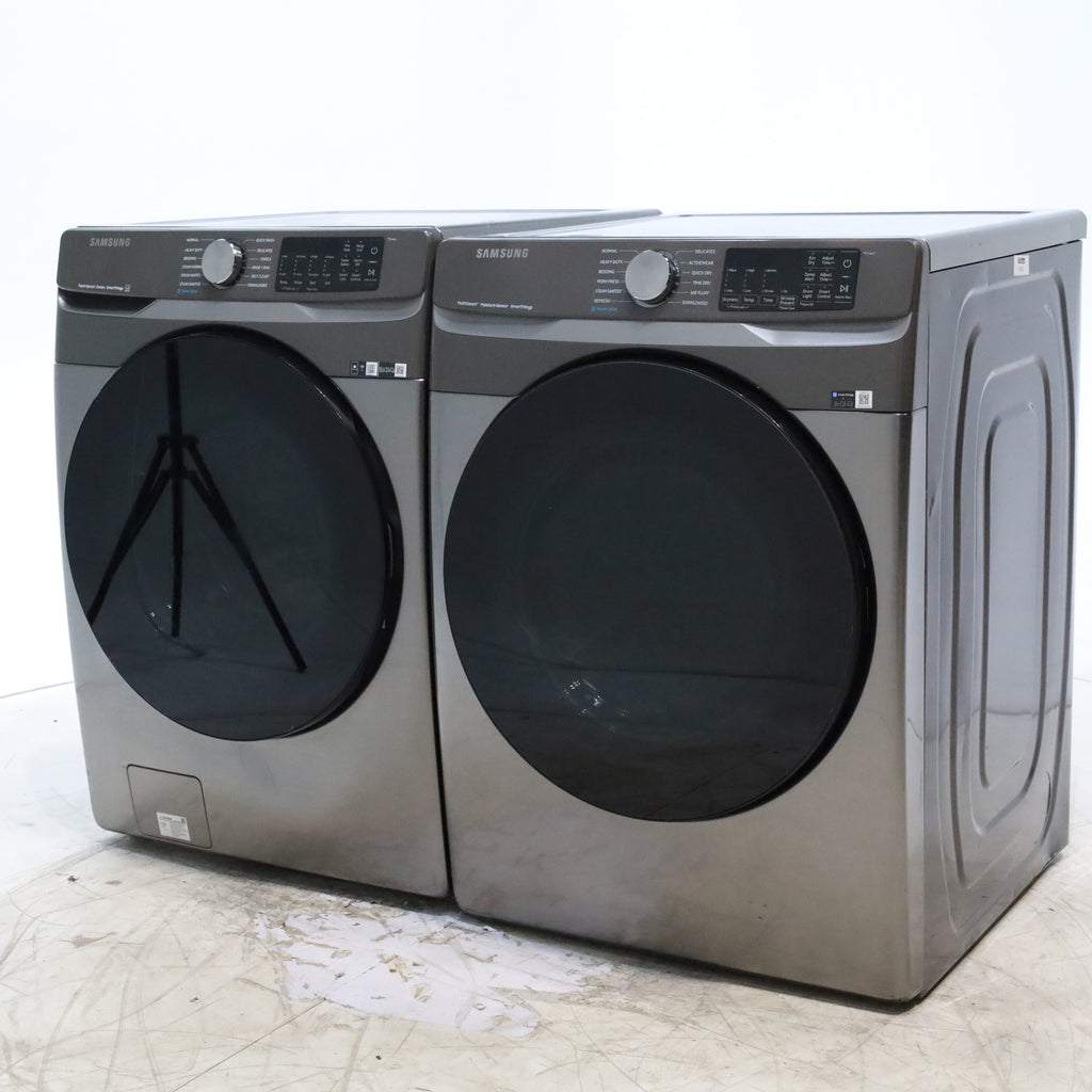 Platinum ENERGY STAR Samsung 4.5 cu. ft. Front Load Washer with WiFi Connectivity and Platinum Samsung 7.5 cu. ft. Front Load Electric Dryer with Steam - Scratch and Dent - Minor