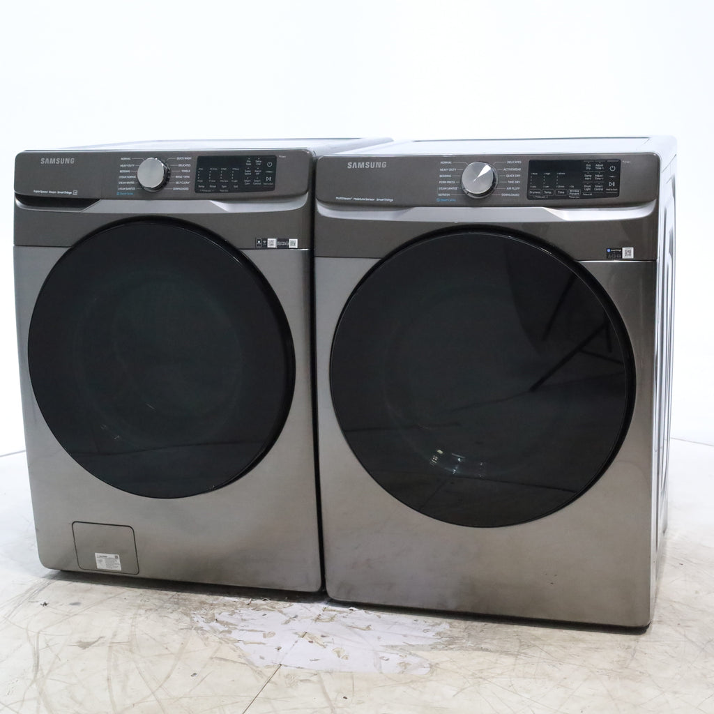 Platinum ENERGY STAR Samsung 4.5 cu. ft. Front Load Washer with WiFi Connectivity and Platinum Samsung 7.5 cu. ft. Front Load Electric Dryer with Steam - Scratch and Dent - Minor