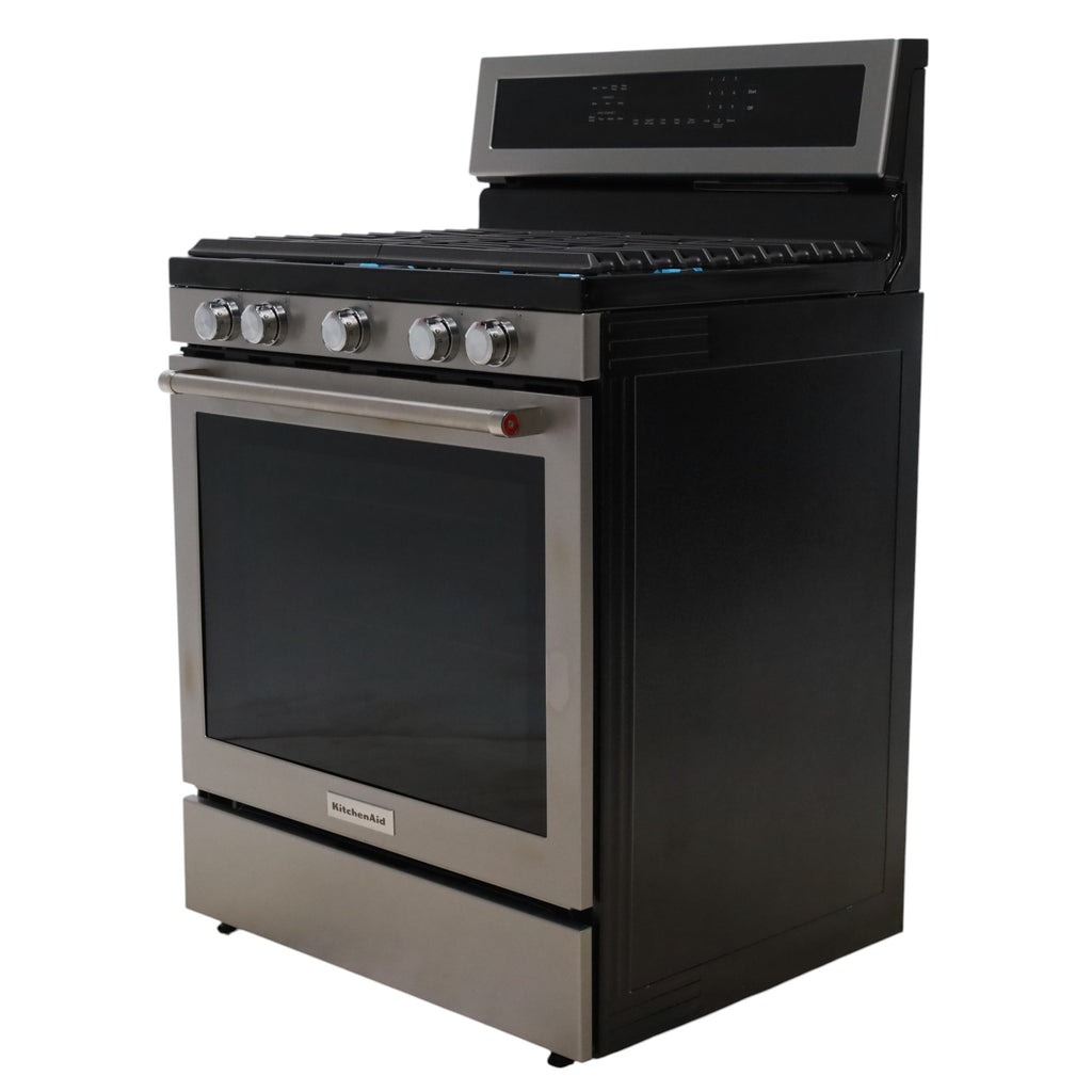 Pictures of Stainless Steel with Printshield Finish KitchenAid 30-in 5 Burners 5.8-cu ft Self-cleaning Convection Oven Freestanding Natural Gas Range - Open Box - Neu Appliance Outlet - Discount Appliance Outlet in Austin, Tx