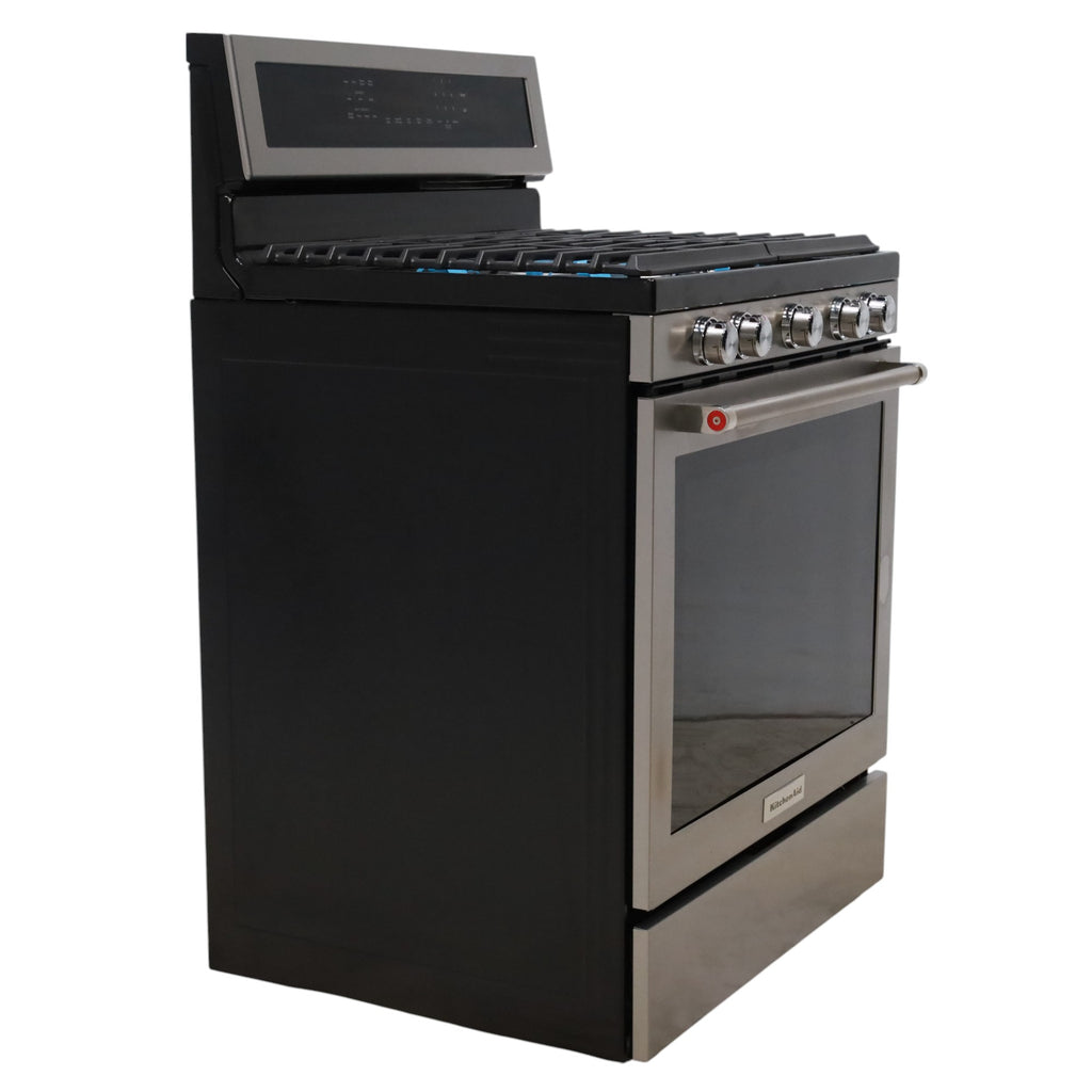 Stainless Steel with Printshield Finish KitchenAid 30-in 5 Burners 5.8-cu ft Self-cleaning Convection Oven Freestanding Natural Gas Range - Open Box