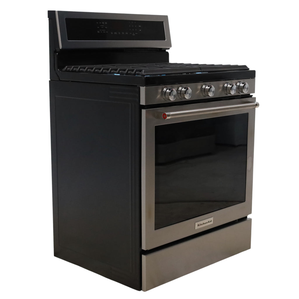 Stainless Steel with Printshield Finish KitchenAid 30-in 5 Burners 5.8-cu ft Self-cleaning Convection Oven Freestanding Natural Gas Range - Open Box
