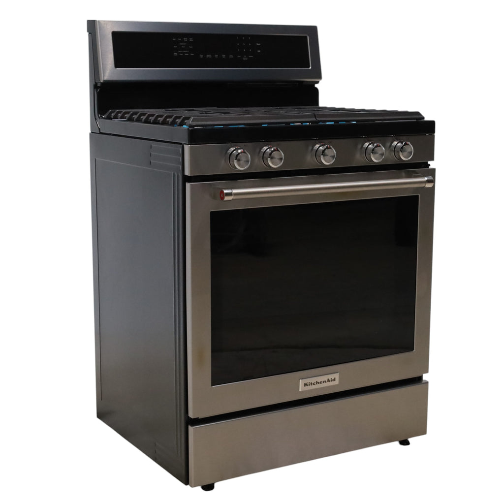 Stainless Steel with Printshield Finish KitchenAid 30-in 5 Burners 5.8-cu ft Self-cleaning Convection Oven Freestanding Natural Gas Range - Open Box