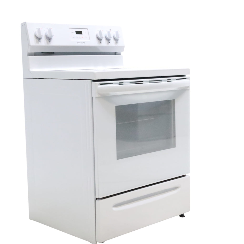 Pictures of Frigidaire White 30 inch 5.3 cu. ft. 5-Burner Element Electric Range with Manual Clean FCRE3052AW - Scratch & Dent - (Minor) - Neu Appliance Outlet - Discount Appliance Outlet in Austin, Tx