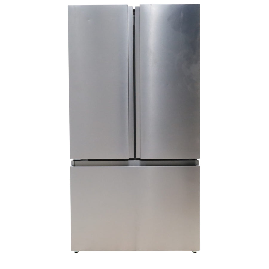 Fingerprint Resistant Brushed Steel ENERGY STAR Hisense 26.6 cu. ft. 3 Door French Door Refrigerator with Icemaker and Internal Water Dispenser - Scratch & Dent - Minor