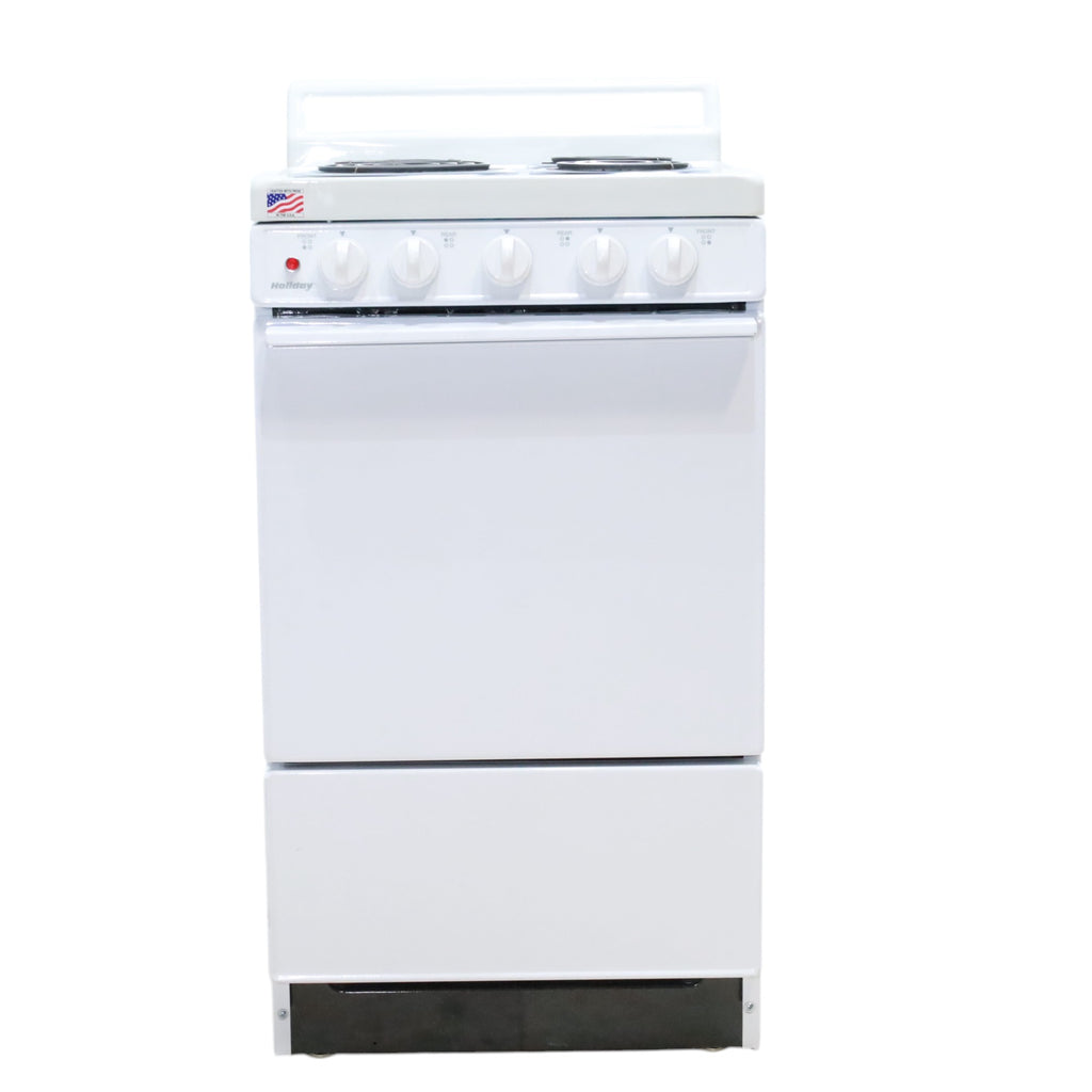 Pictures of Holiday White 20-in 4 Burners 2.4-cu ft Freestanding Electric Range EAK10MOO - Open Box - Neu Appliance Outlet - Discount Appliance Outlet in Austin, Tx