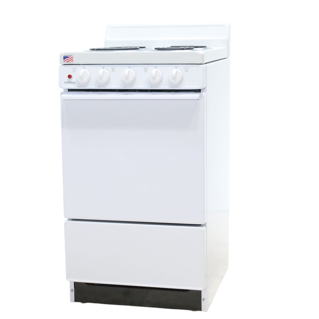Pictures of Holiday White 20-in 4 Burners 2.4-cu ft Freestanding Electric Range EAK10MOO - Open Box - Neu Appliance Outlet - Discount Appliance Outlet in Austin, Tx