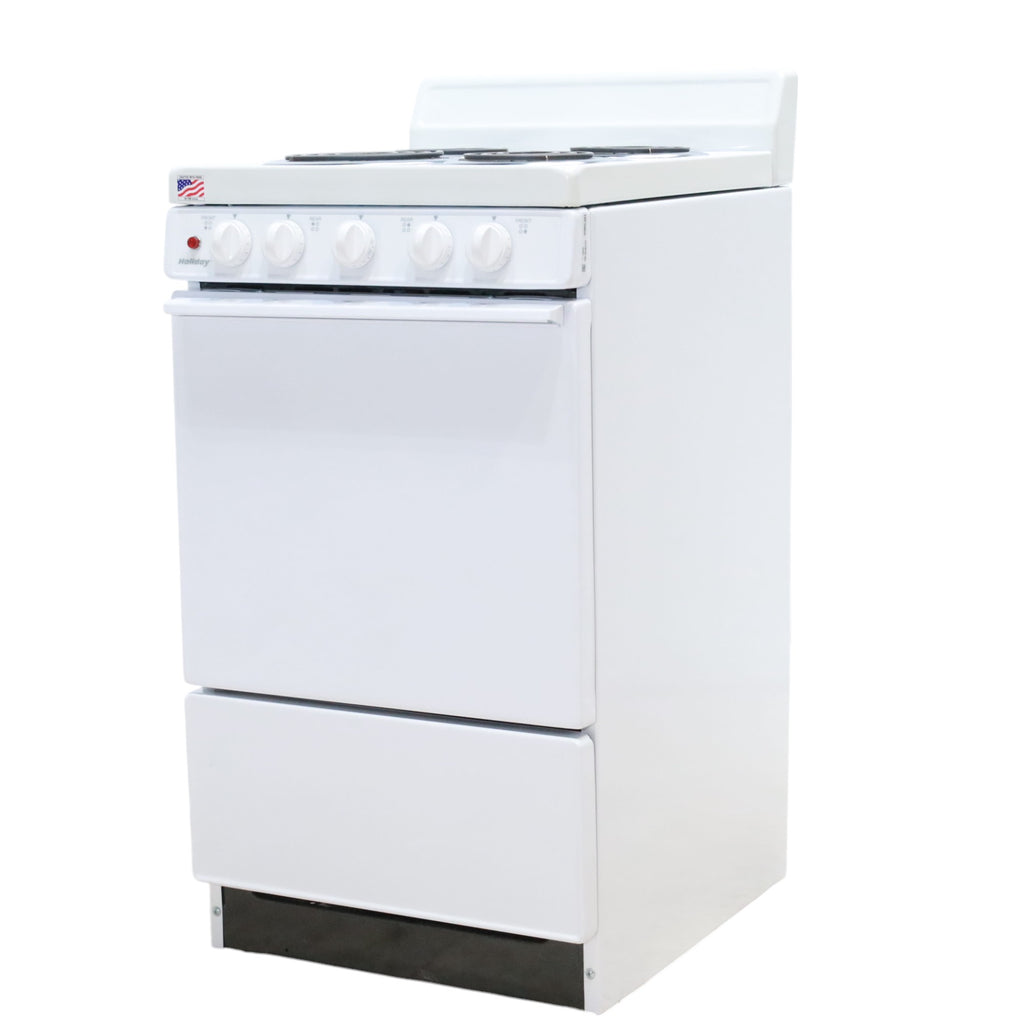Pictures of Holiday White 20-in 4 Burners 2.4-cu ft Freestanding Electric Range EAK10MOO - Open Box - Neu Appliance Outlet - Discount Appliance Outlet in Austin, Tx