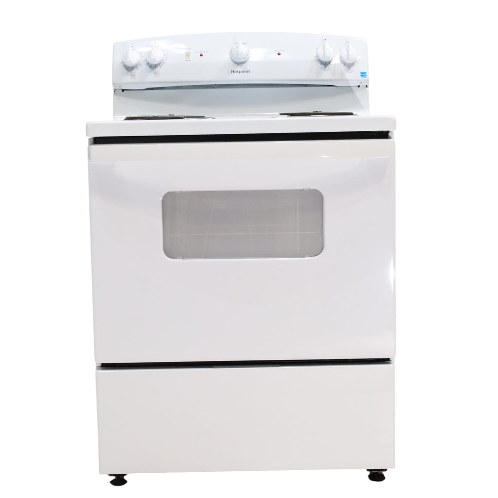 Pictures of Hotpoint White 30-in 4 Burners 5-cu ft Freestanding Electric Range with Sensi Temp Technology - Open Box - Neu Appliance Outlet - Discount Appliance Outlet in Austin, Tx