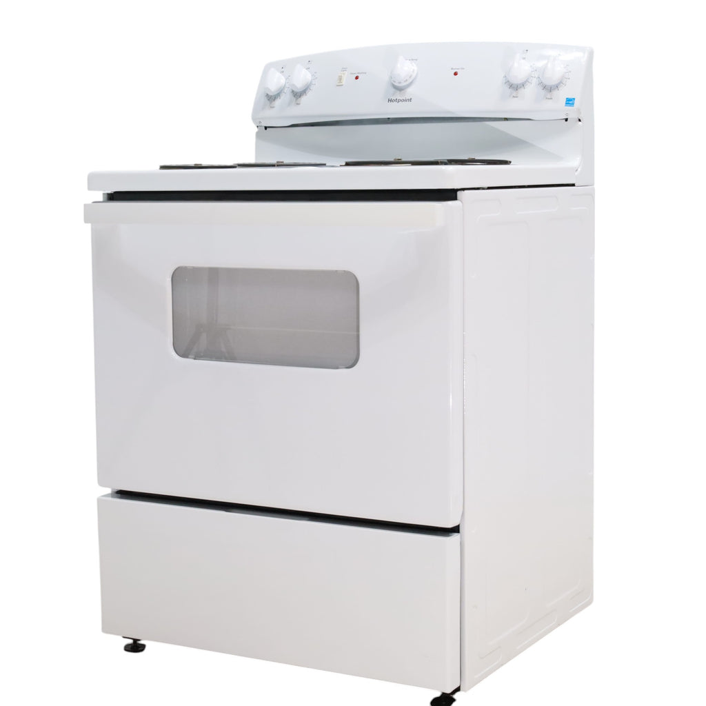 Pictures of Hotpoint White 30-in 4 Burners 5-cu ft Freestanding Electric Range with Sensi Temp Technology - Open Box - Neu Appliance Outlet - Discount Appliance Outlet in Austin, Tx