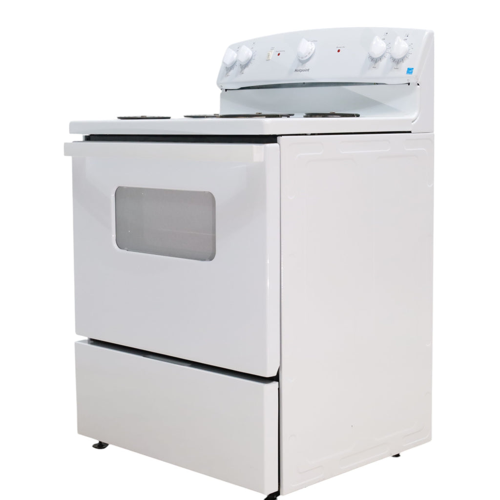 Pictures of Hotpoint White 30-in 4 Burners 5-cu ft Freestanding Electric Range with Sensi Temp Technology - Open Box - Neu Appliance Outlet - Discount Appliance Outlet in Austin, Tx
