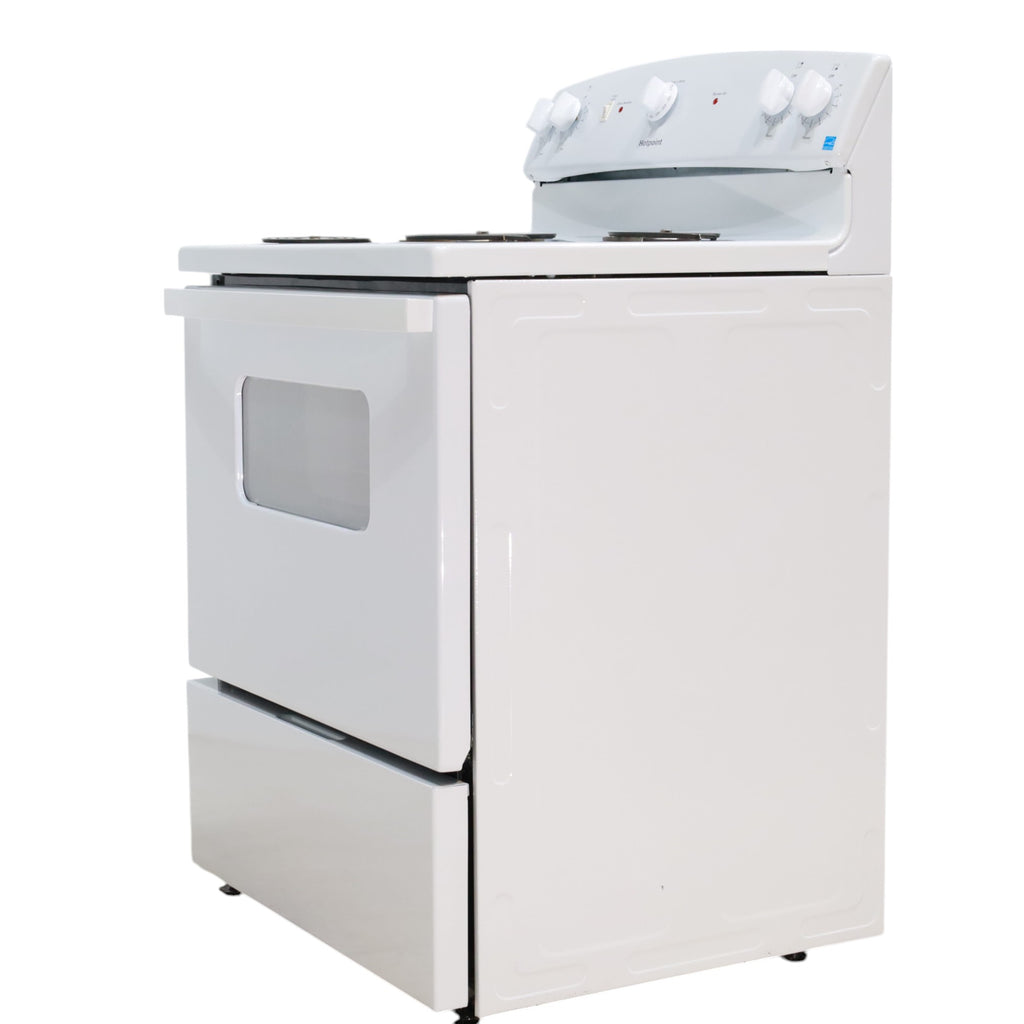 Pictures of Hotpoint White 30-in 4 Burners 5-cu ft Freestanding Electric Range with Sensi Temp Technology - Open Box - Neu Appliance Outlet - Discount Appliance Outlet in Austin, Tx