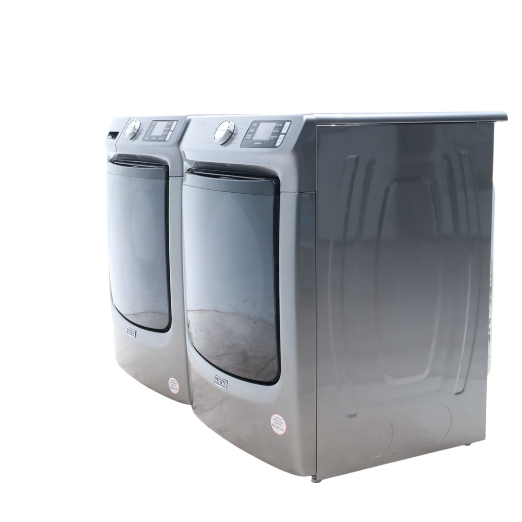 Maytag Metallic Slate 4.5-cu ft High Efficiency ENERGY STAR Stackable Steam Cycle Front-Load Washer with Maytag® Commercial Technology and Maytag 7.3-cu ft Stackable Vented ENERGY STAR Electric Dryer -  Open Box