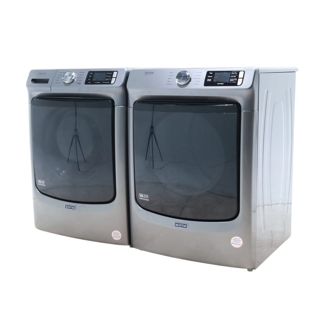 Maytag Metallic Slate 4.5-cu ft High Efficiency ENERGY STAR Stackable Steam Cycle Front-Load Washer with Maytag® Commercial Technology and Maytag 7.3-cu ft Stackable Vented ENERGY STAR Electric Dryer -  Open Box