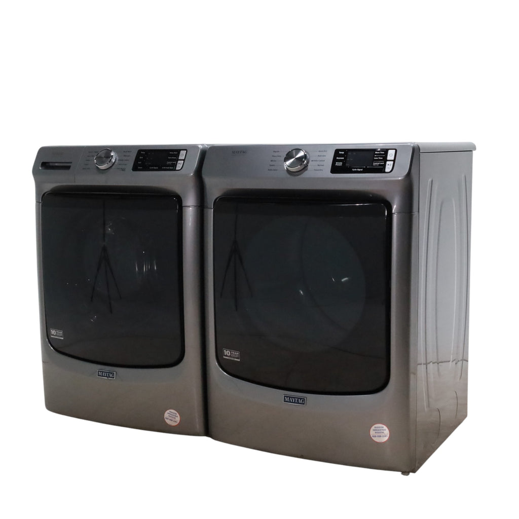 Maytag Metallic Slate 4.5-cu ft High Efficiency ENERGY STAR Stackable Steam Cycle Front-Load Washer with Maytag® Commercial Technology and Maytag 7.3-cu ft Stackable Vented ENERGY STAR Electric Dryer -  Scratch & Dent - Minor