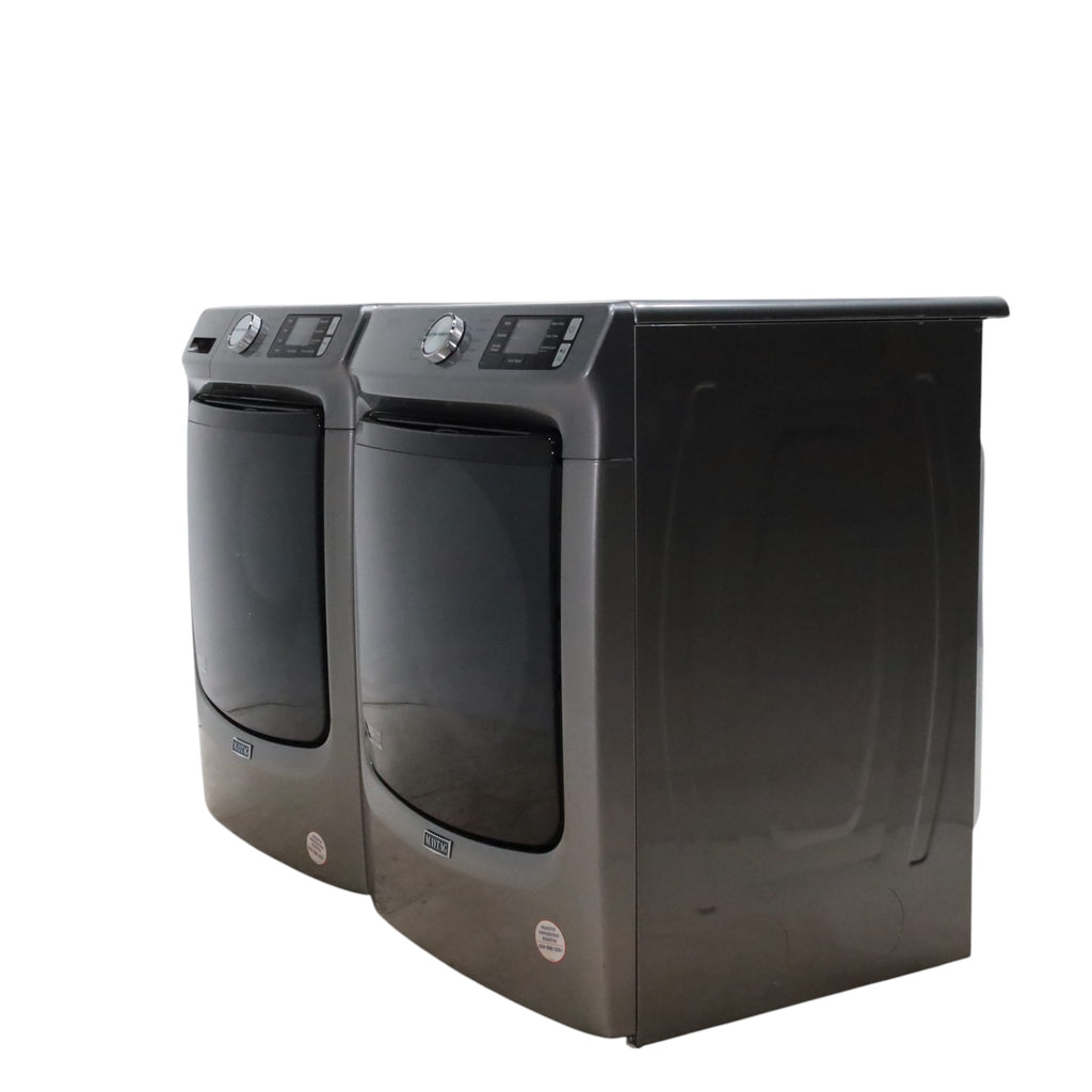 Maytag Metallic Slate 4.5-cu ft High Efficiency ENERGY STAR Stackable Steam Cycle Front-Load Washer with Maytag® Commercial Technology and Maytag 7.3-cu ft Stackable Vented ENERGY STAR Electric Dryer -  Scratch & Dent - Minor
