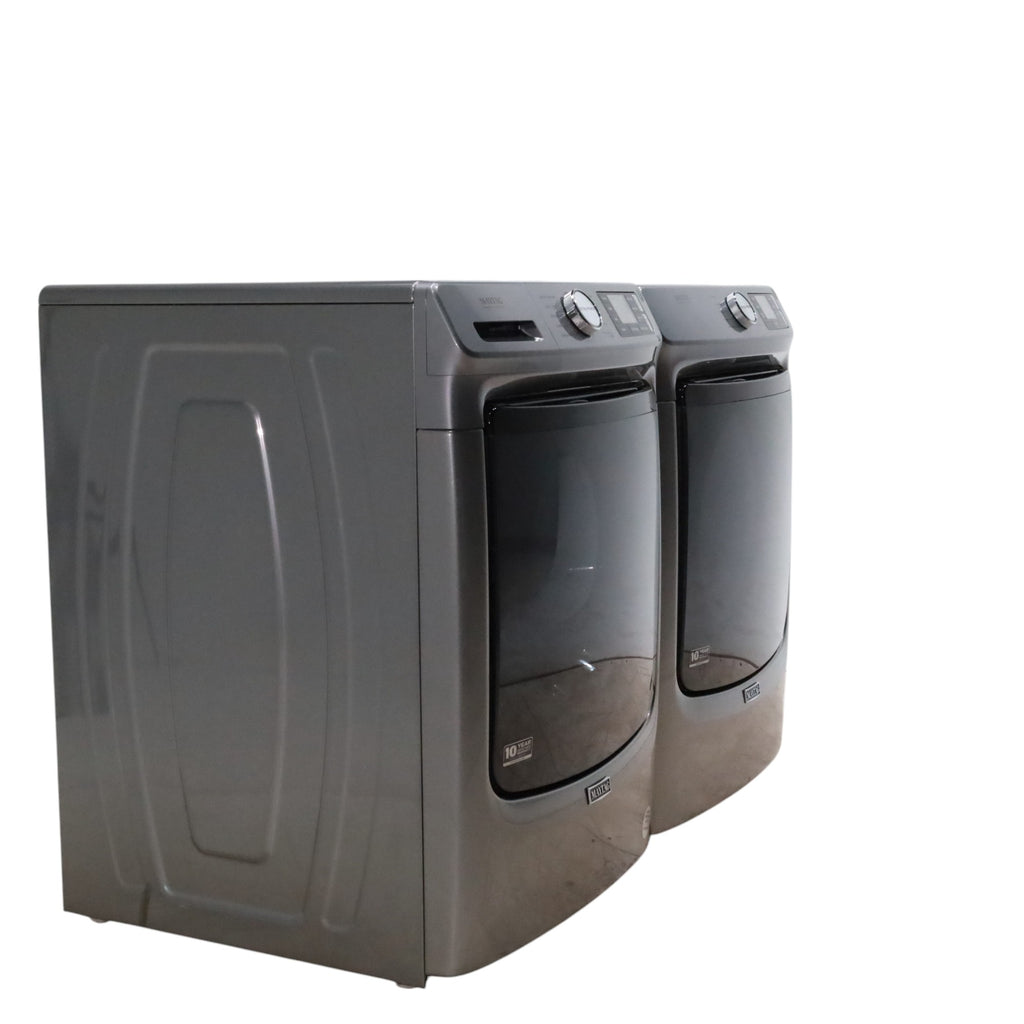 Pictures of Maytag Metallic Slate 4.5-cu ft High Efficiency ENERGY STAR Stackable Steam Cycle Front-Load Washer with Maytag® Commercial Technology and Maytag 7.3-cu ft Stackable Vented ENERGY STAR Electric Dryer - Scratch & Dent - Minor - Neu Appliance Outlet - Discount Appliance Outlet in Austin, Tx