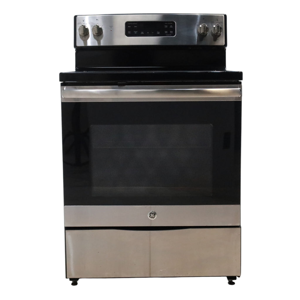 Pictures of Stainless Steel GE 5.3 cu. ft. Freestanding 4 Heating Element Smooth Cooktop Electric Range with Dual Element Baking - Certified Refurbished - Neu Appliance Outlet - Discount Appliance Outlet in Austin, Tx