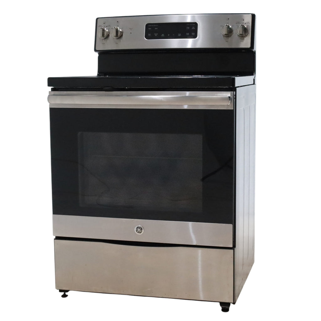 Pictures of Stainless Steel GE 5.3 cu. ft. Freestanding 4 Heating Element Smooth Cooktop Electric Range with Dual Element Baking - Certified Refurbished - Neu Appliance Outlet - Discount Appliance Outlet in Austin, Tx
