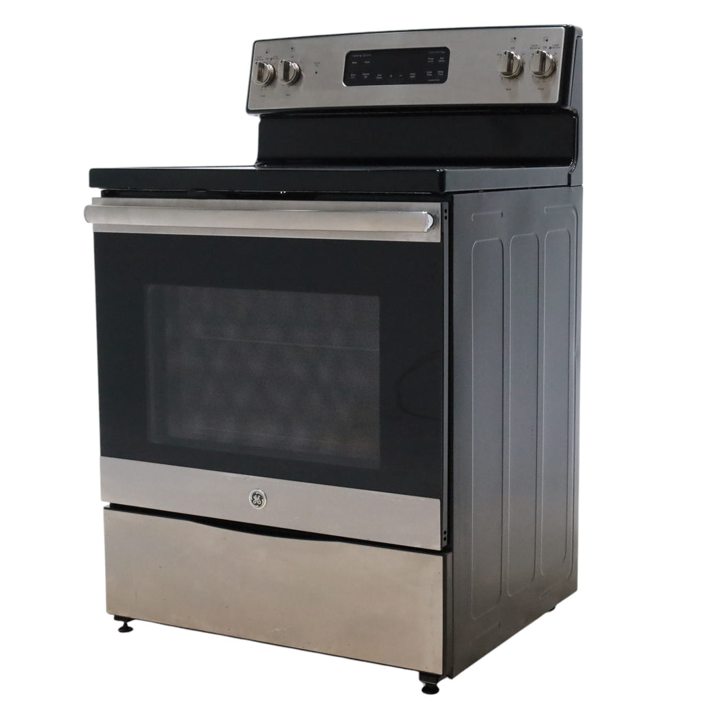 Pictures of Stainless Steel GE 5.3 cu. ft. Freestanding 4 Heating Element Smooth Cooktop Electric Range with Dual Element Baking - Certified Refurbished - Neu Appliance Outlet - Discount Appliance Outlet in Austin, Tx