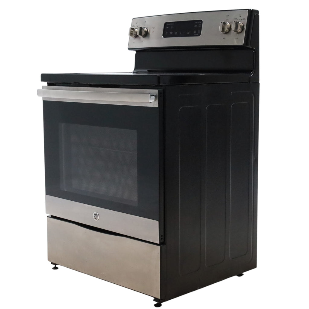 Pictures of Stainless Steel GE 5.3 cu. ft. Freestanding 4 Heating Element Smooth Cooktop Electric Range with Dual Element Baking - Certified Refurbished - Neu Appliance Outlet - Discount Appliance Outlet in Austin, Tx