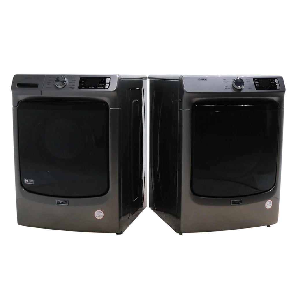 Pictures of Maytag Metallic Slate 4.5-cu ft High Efficiency ENERGY STAR Stackable Steam Cycle Front-Load Washer with Maytag® Commercial Technology and Maytag 7.3-cu ft Stackable Vented ENERGY STAR Electric Dryer - Open Box - Neu Appliance Outlet - Discount Appliance Outlet in Austin, Tx