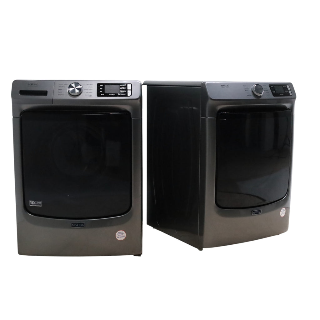 Pictures of Maytag Metallic Slate 4.5-cu ft High Efficiency ENERGY STAR Stackable Steam Cycle Front-Load Washer with Maytag® Commercial Technology and Maytag 7.3-cu ft Stackable Vented ENERGY STAR Electric Dryer - Open Box - Neu Appliance Outlet - Discount Appliance Outlet in Austin, Tx