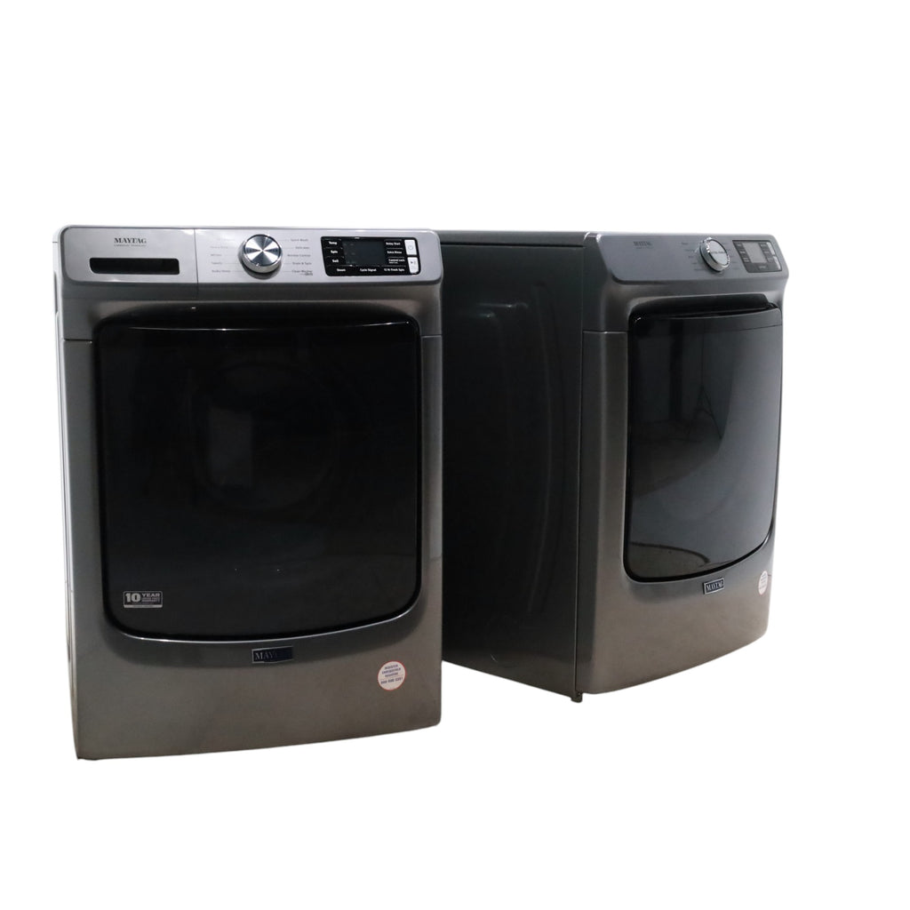Pictures of Maytag Metallic Slate 4.5-cu ft High Efficiency ENERGY STAR Stackable Steam Cycle Front-Load Washer with Maytag® Commercial Technology and Maytag 7.3-cu ft Stackable Vented ENERGY STAR Electric Dryer - Open Box - Neu Appliance Outlet - Discount Appliance Outlet in Austin, Tx