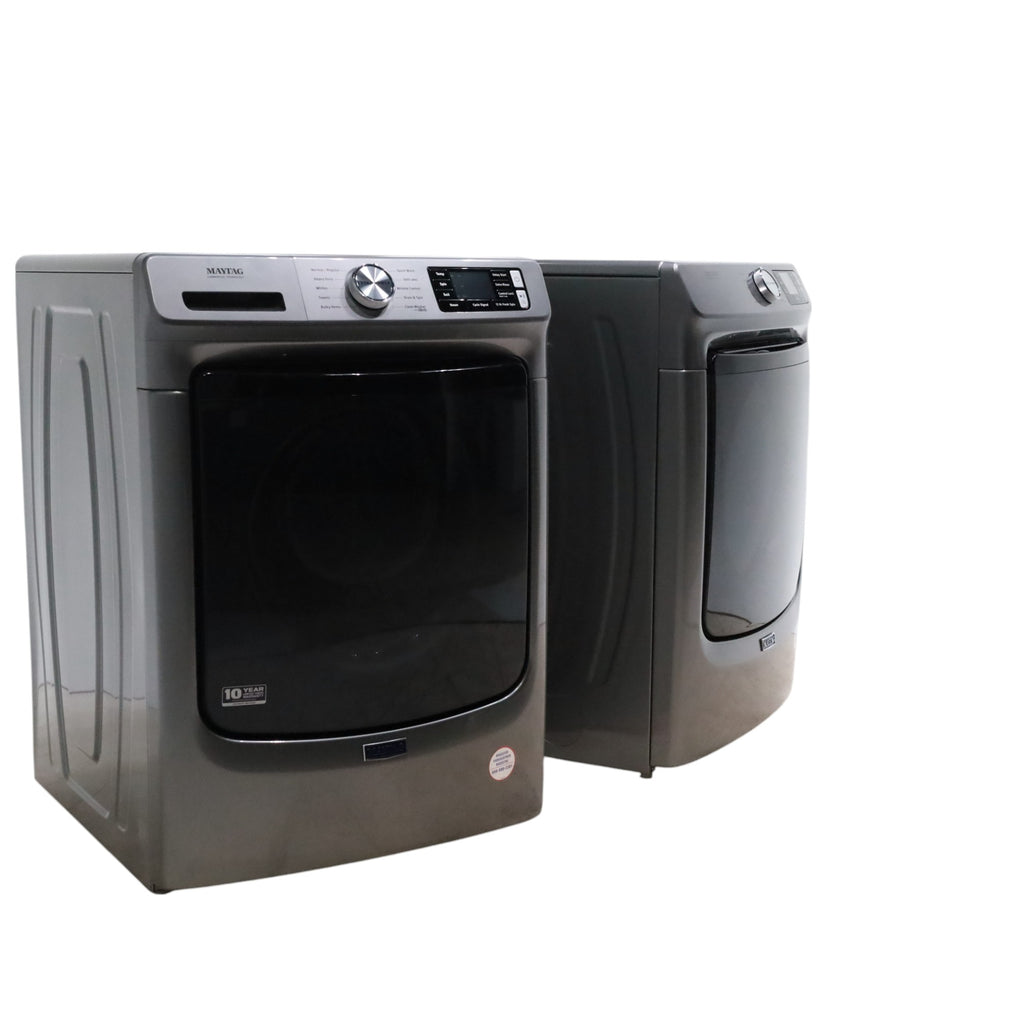 Pictures of Maytag Metallic Slate 4.5-cu ft High Efficiency ENERGY STAR Stackable Steam Cycle Front-Load Washer with Maytag® Commercial Technology and Maytag 7.3-cu ft Stackable Vented ENERGY STAR Electric Dryer - Open Box - Neu Appliance Outlet - Discount Appliance Outlet in Austin, Tx