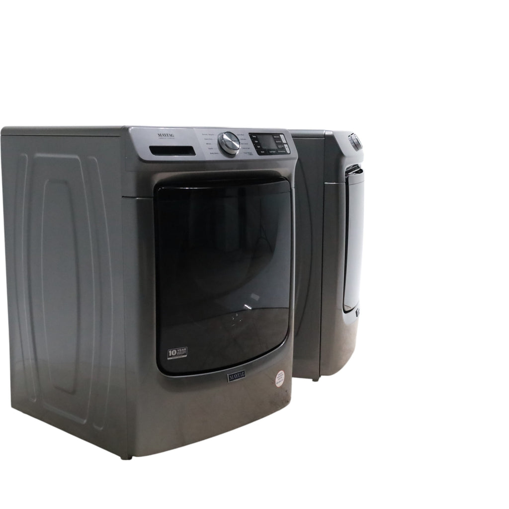 Pictures of Maytag Metallic Slate 4.5-cu ft High Efficiency ENERGY STAR Stackable Steam Cycle Front-Load Washer with Maytag® Commercial Technology and Maytag 7.3-cu ft Stackable Vented ENERGY STAR Electric Dryer - Open Box - Neu Appliance Outlet - Discount Appliance Outlet in Austin, Tx