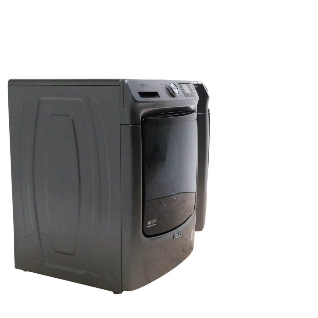 Pictures of Maytag Metallic Slate 4.5-cu ft High Efficiency ENERGY STAR Stackable Steam Cycle Front-Load Washer with Maytag® Commercial Technology and Maytag 7.3-cu ft Stackable Vented ENERGY STAR Electric Dryer - Open Box - Neu Appliance Outlet - Discount Appliance Outlet in Austin, Tx